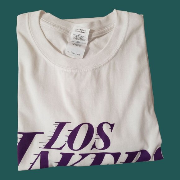 Gildan Los Angeles Lakers White T-Shirt XL  Unisex Short Sleeve Wht/Purple XLarg - Picture 4 of 9